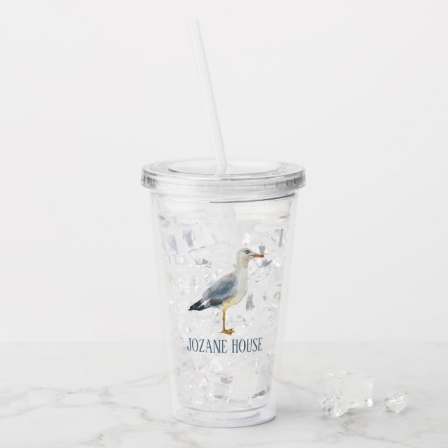 Aquarell-Strand-Möwe Personalisiert Acryltrinkbecher (Vorderseite Ice)