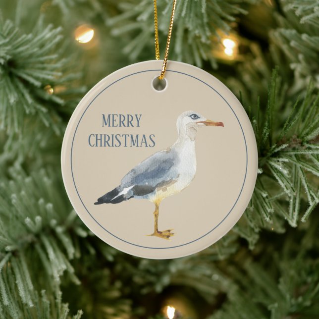 Aquarell-Strand-Möwe Personalisiert Keramik Ornament (Baum)