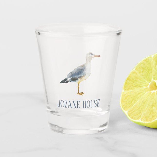 Aquarell-Strand-Möwe Personalisiert Schnapsglas (Vorderseite)