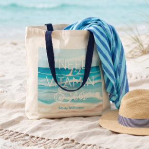 Aquarell Strand Ozean 'Ich brauche Vitamin Meer" Tragetasche
