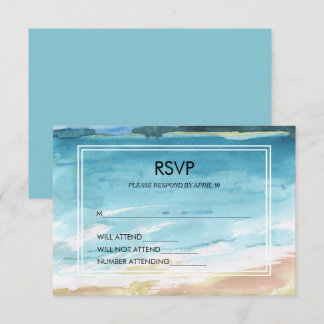 Aquarell-Strand-Ozean-Zielhochzeit RSVP Karte