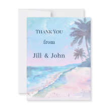 Aquarell-Strand-Palmen-Hochzeit-Dankeskarten