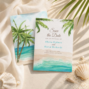 Aquarell-Strand & Palmen-Hochzeit Save The Date