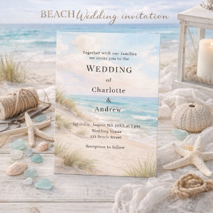 Aquarell-Strand-Sanddünen-Hochzeit Einladung