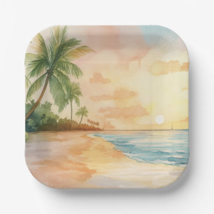 Aquarell Strand Sonnenuntergang Pappteller
