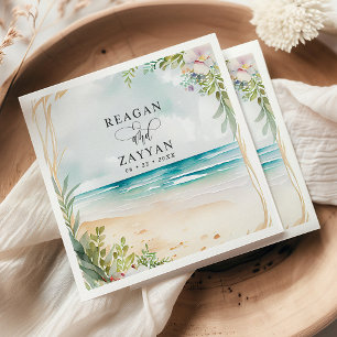 Aquarell Strand Szene Sommerhochzeit Serviette