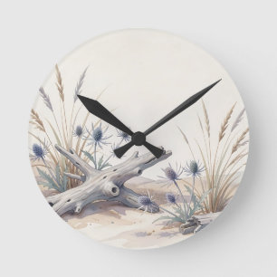 Aquarell Strand Treibholz Strand Holly  Runde Wanduhr