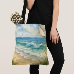 Aquarell Strand und Segelboot
