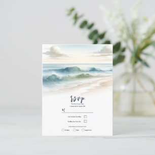 Aquarell Strand Wellen Rustikale Küstenhochzeit An Einladung