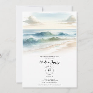 Aquarell Strand Wellen Rustikale Küstenhochzeit Einladung