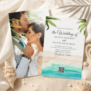 Aquarell-Strandfoto & QR-Code-Hochzeit Einladung