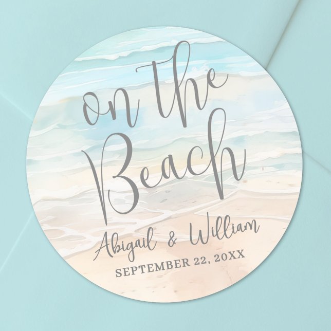 Aquarell Strandhochzeit Runder Aufkleber (Watercolor On The Beach Wedding Classic Round Sticker )