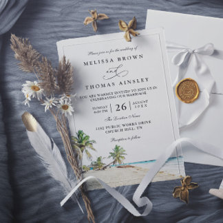 Aquarell Strandinsel Elegante Moderne Hochzeit Einladung