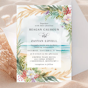 Aquarell-Strandszene mit Blumen Sommerhochzeit Einladung
