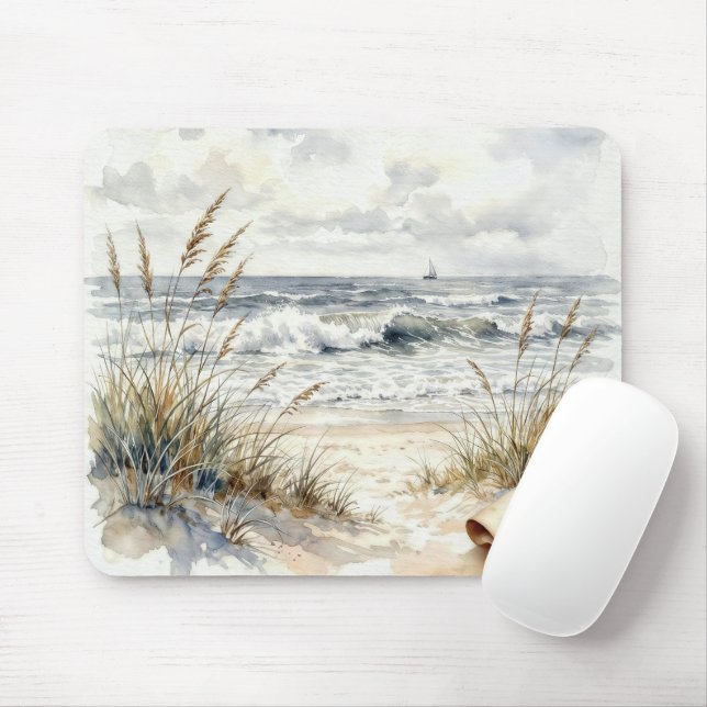 Aquarell-Strandszene mit gekrümmter Seite Mousepad (Mit Mouse)