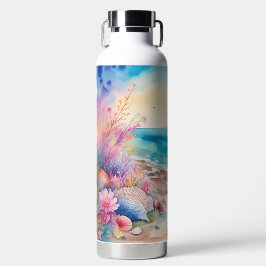 AQUARELL-STRANDSZENE MIT MEERESSCHNECKEN TRINKFLASCHE