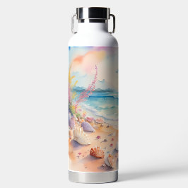 Aquarell-Strandszene mit Muscheln Trinkflasche