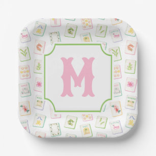 Aquarell Südlicher Sommer Mahjong Kacheln Monogram Pappteller