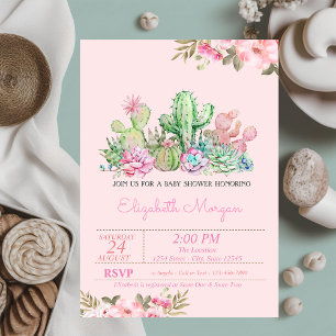 Aquarell Sukkulente, Florale Babyparty  Einladung