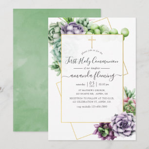 Aquarell Sukkulente Geometrische Erste Heilige Kom Einladung