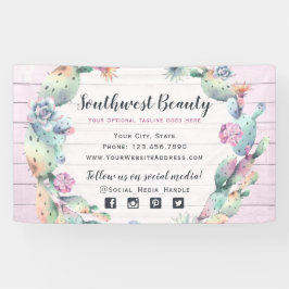 Aquarell Sukkulente Kakteen und rustikales Holz Bo Banner