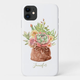 Aquarell Sukkulenten Blumen Botanisch Personalisie Case-Mate iPhone Hülle