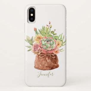 Aquarell Sukkulenten Blumen Botanisch Personalisie Case-Mate iPhone Hülle