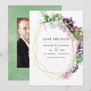 Aquarell Sukkulenten Geometrische Hochzeitsfoto Save The Date