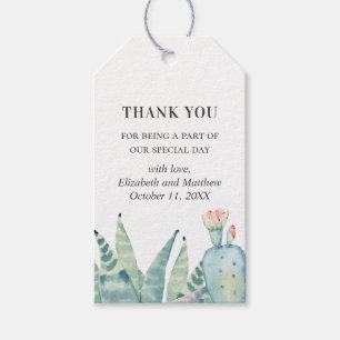 Aquarell Sukkulenten Hochzeit. Kaktus Dankeschön Geschenkanhänger