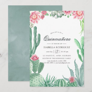 Aquarell Sukkulenten Hochzeit Quinceañera Einladung