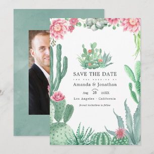 Aquarell-Sukkulenten-Hochzeitsfoto Save The Date