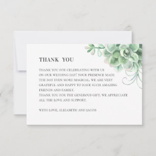 Aquarell Sukkulenten. Hochzeitskaktus. Botanisch Dankeskarte