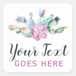 Aquarell Sukkulenten Kaktus Feigenkaktus Bohemian Quadratischer Aufkleber