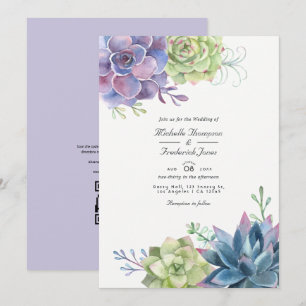 Aquarell-Sukkulenten QR-Code RSVP Hochzeit Einladung