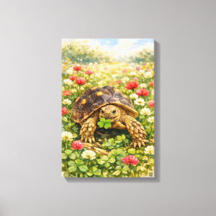 Aquarell Sulcata-Schildkröte mit Glücksklee Leinwanddruck
