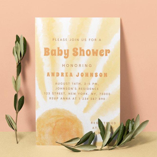 Aquarell Sun Sunshine Illustration Baby Shower Einladung (Von Creator hochgeladen)