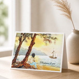 Aquarell Sunset Sailboat Beileid Karte