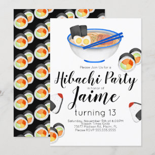 Aquarell Sushi Teenager Geburtstag Hibachi Nudeln Einladung