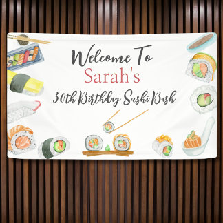 Aquarell Sushi und Sashimi Begrüßung Geburtstag Banner