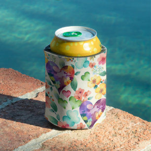 Aquarell süße Blüten Blumenherzen Muster Dosenkühler