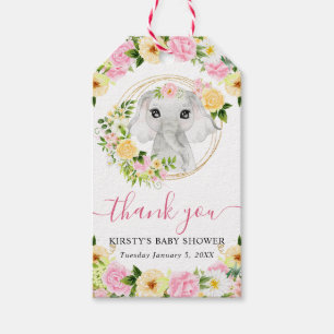 Aquarell Süße Dschungel Elefant Blumen Baby Shower Geschenkanhänger
