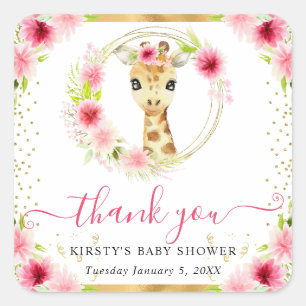 Aquarell Süße Dschungel-Giraffe Florale Babyparty Quadratischer Aufkleber