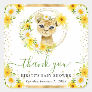 Aquarell Süße Dschungel Löwe Floral Baby Shower Quadratischer Aufkleber