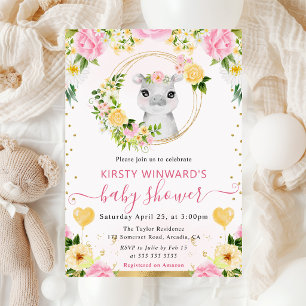 Aquarell Süße Dschungel Nilpferd Babyparty Einladung