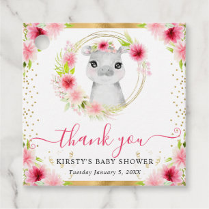 Aquarell Süße Dschungel Nilpferd Floral Baby Showe Geschenkanhänger