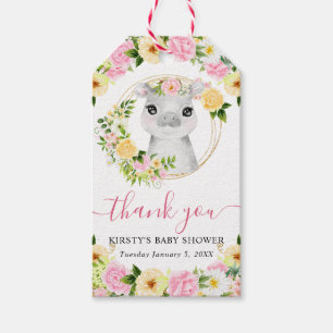 Aquarell Süße Dschungel Nilpferd Floral Baby Showe Geschenkanhänger