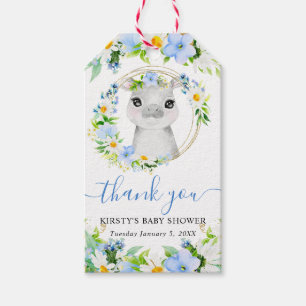 Aquarell Süße Dschungel Nilpferd Floral Babyparty Geschenkanhänger