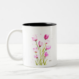 Aquarell Süße Erbsen Blumenrosa Weiblich Botanisch Zweifarbige Tasse