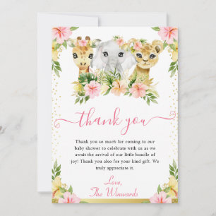 Aquarell Süße Florale Dschungeltiere Baby Shower Dankeskarte