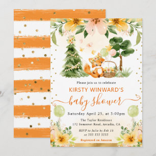 Aquarell Süße Florale Fuchs Baby Shower Einladung